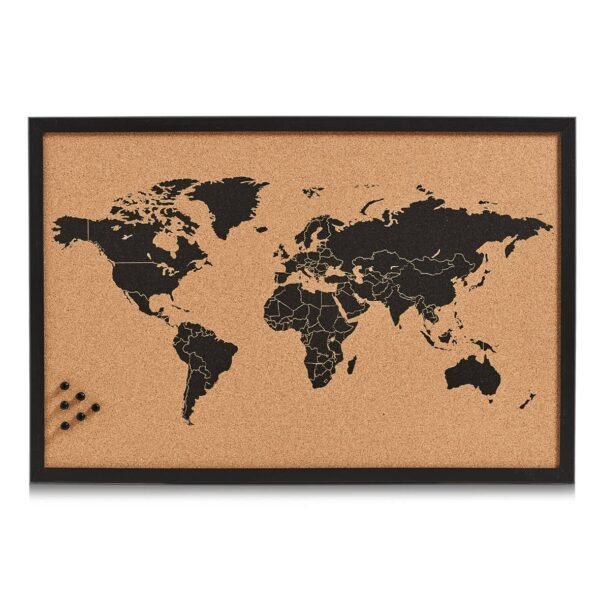 Pinnwand 'World', Kork/Holz, 60 cm x 40 cm, Schwarz